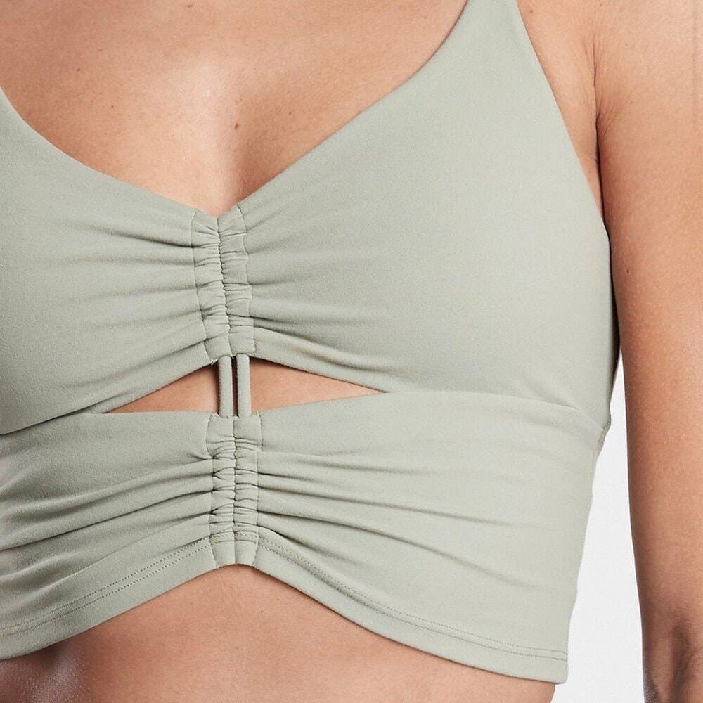 NWT Athleta Cinch Longline Sports Bra A-C Sage Sage Green Ruched Front Yoga M - Picture 3 of 3